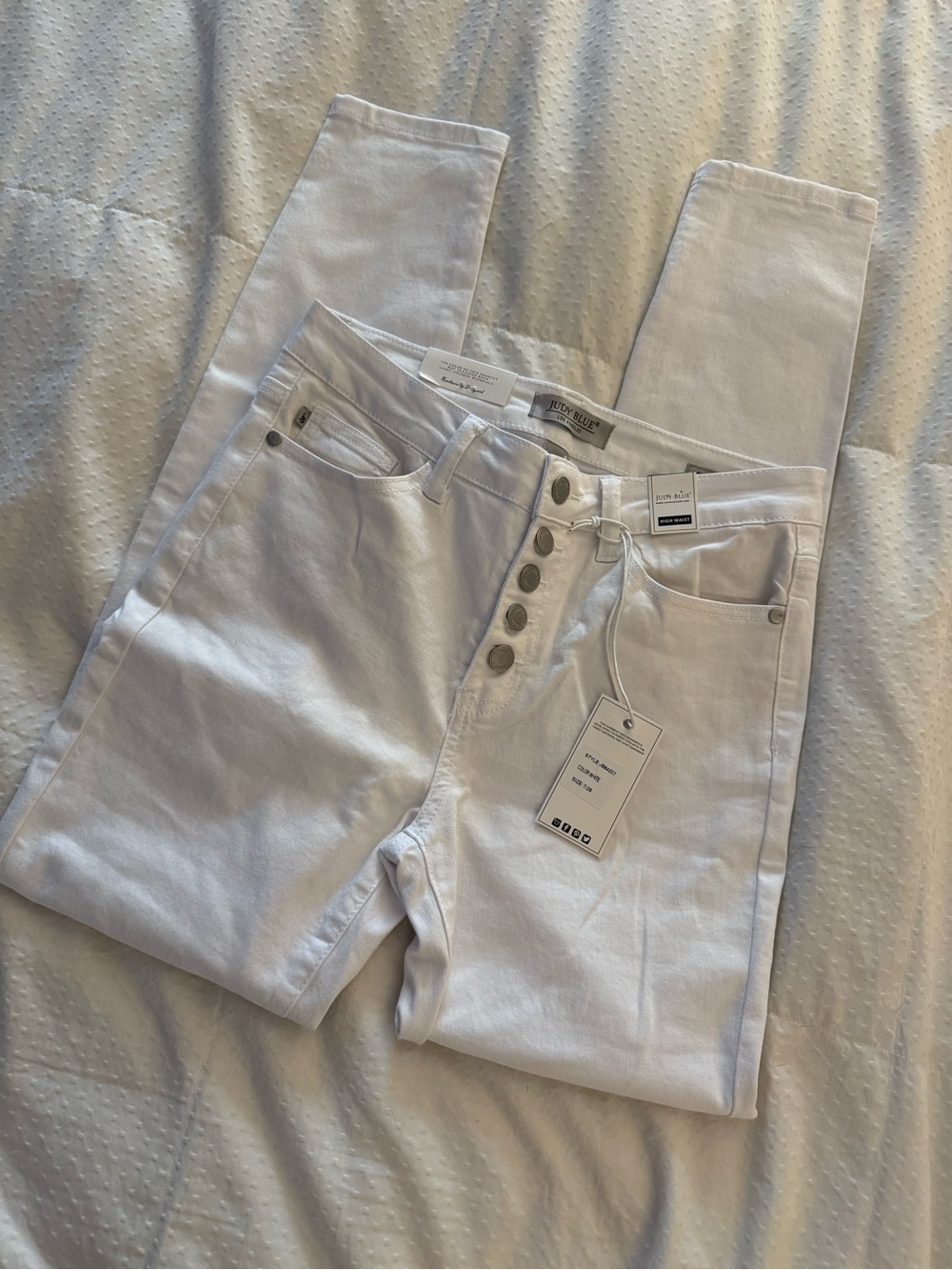 JUDY BLUE HIGH RISE SKINNY FIT WHITE BUTTON FLY JEANS SIZE 7/8 NEW WITH TAGS